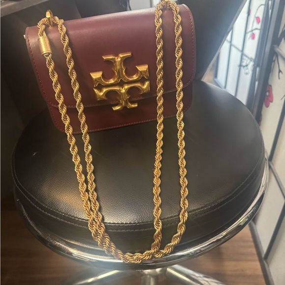 Tory Burch Burgundy Crossbody Bag with Gold Chain